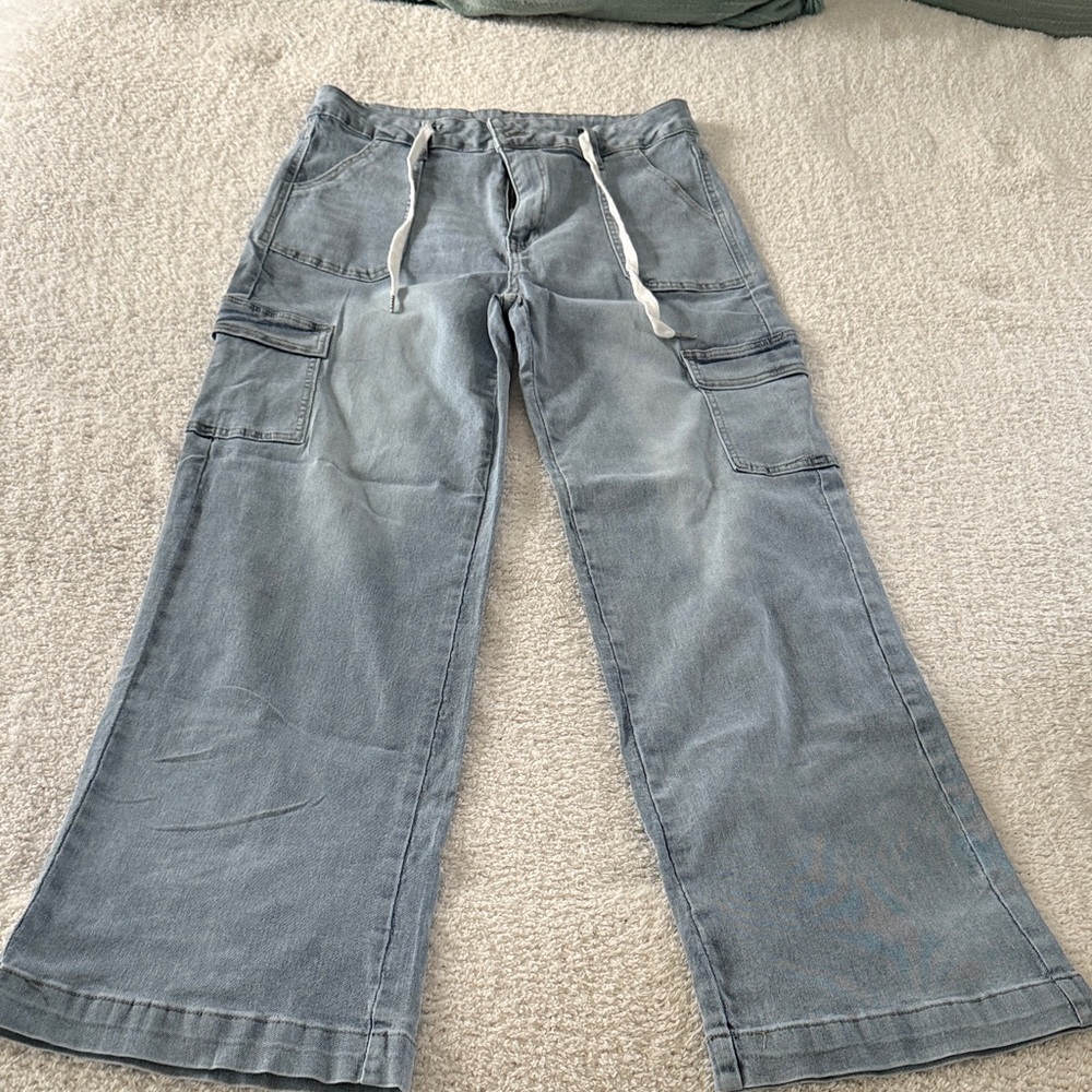 Gray Cargo Pants with Drawstring